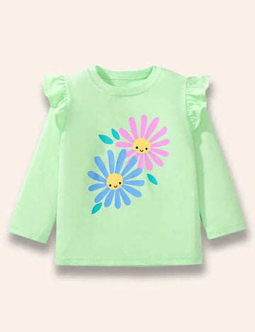 تي شيرت مكشكش بأكمام طويلة وطبعات كارتونية ديزي